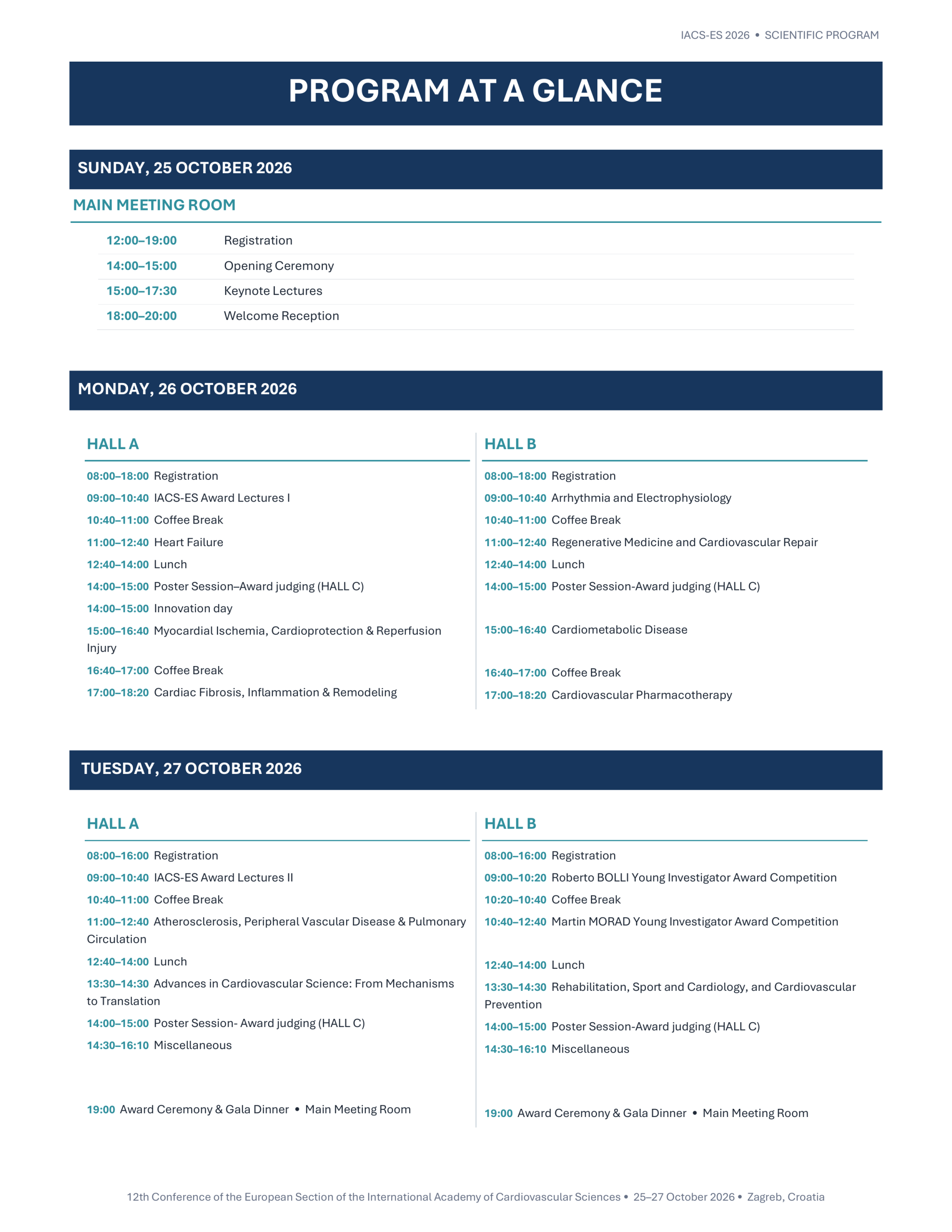 IACS-ES 2026 – Program at a glance, 25–27 October 2026